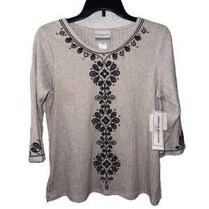 Alfred Dunner Beige Blouse with Black Detailing